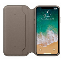 Чехол Apple iPhone X Leather Folio Soft Taupe (платиново-серый) купить в Барнауле